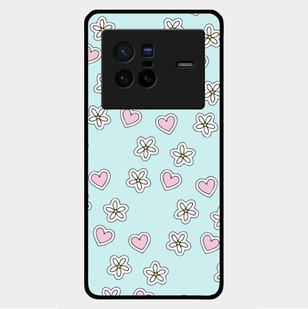 Heart With Blossom Glossy Metal Case Cover For Vivo X80 5G