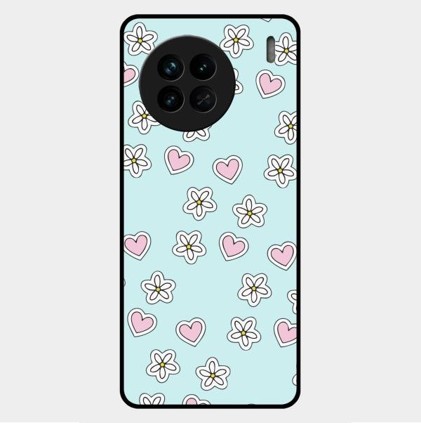 Heart With Blossom Glossy Metal Case Cover For Vivo X90 5G