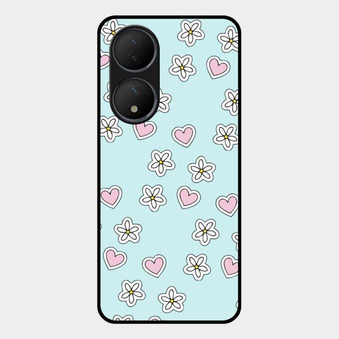Heart With Blossom Glossy Metal Case Cover For Vivo Y100 5G