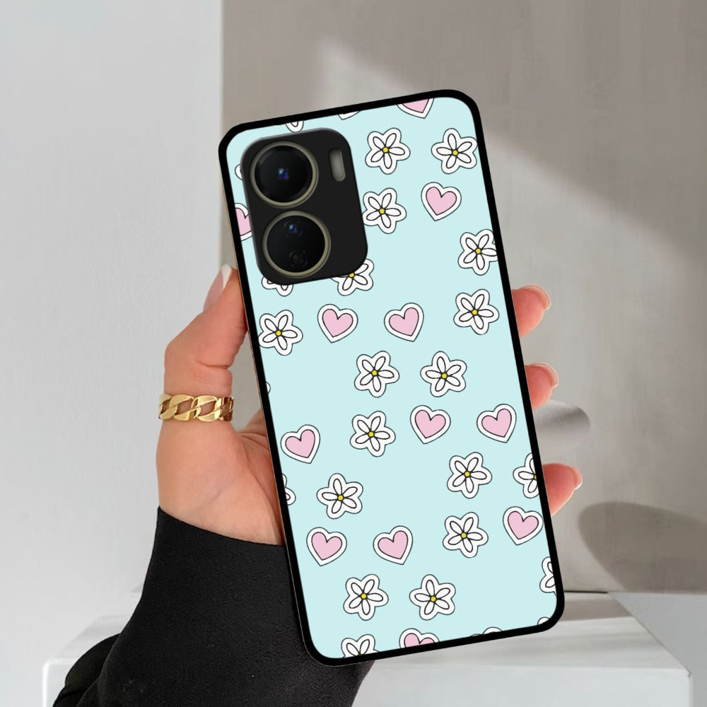 Heart With Flower Glossy Metal Case Cover For Vivo