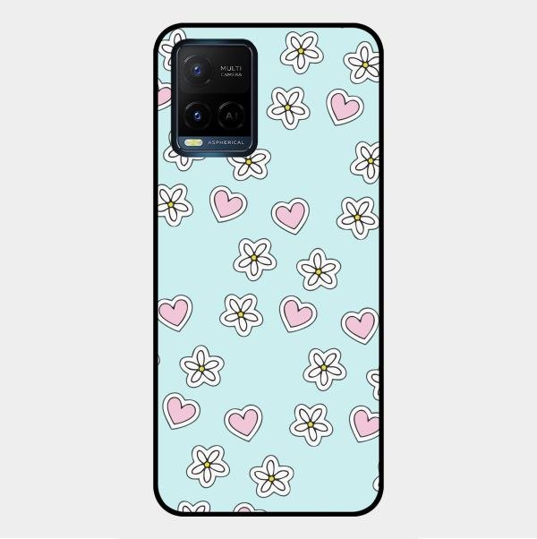 Heart With Blossom Glossy Metal Case Cover For Vivo Y21G