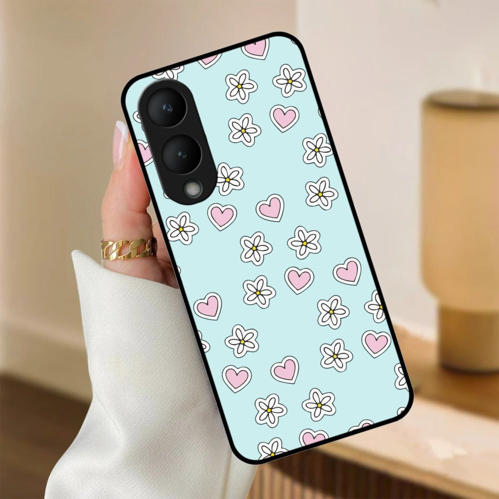 Heart With Flower Glossy Metal Case Cover For Vivo