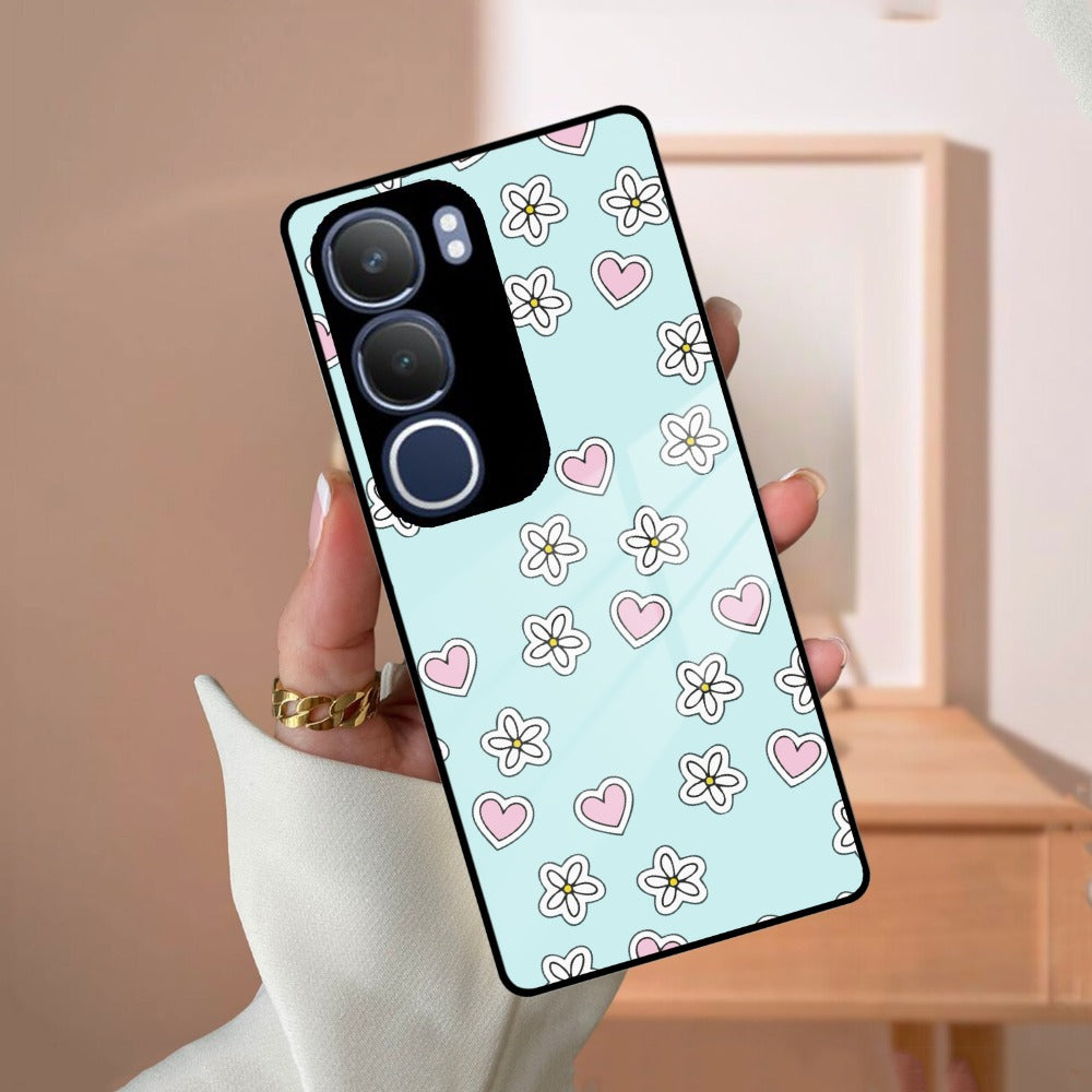 Heart With Flower Glossy Metal Case Cover For Vivo