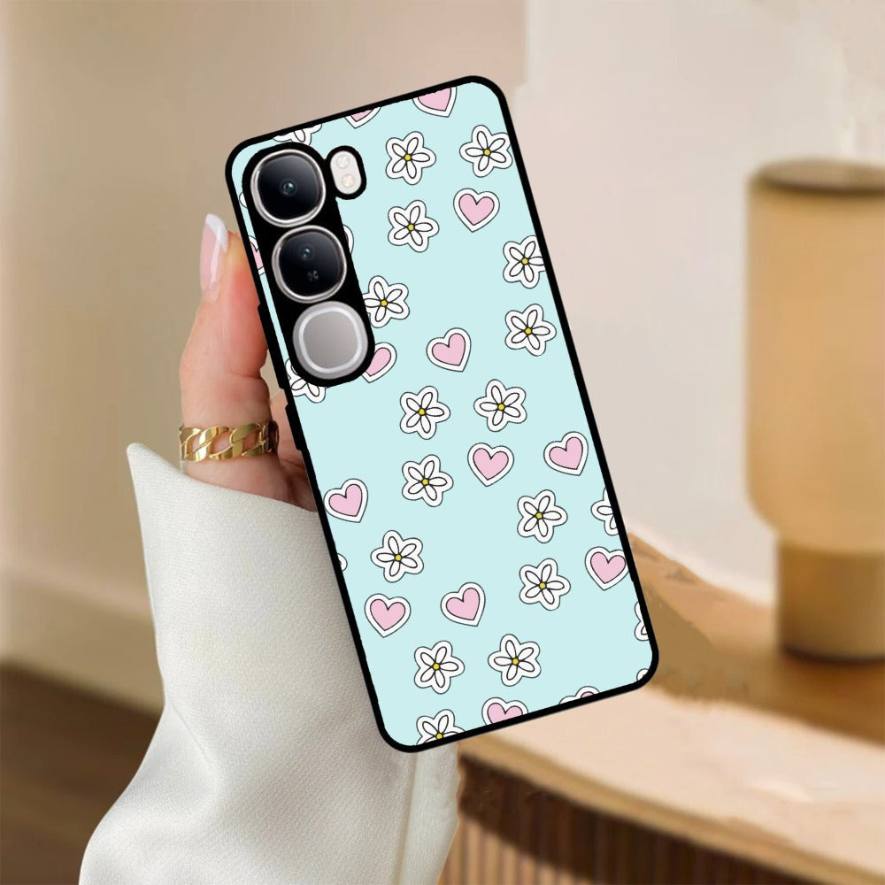 Heart With Flower Glossy Metal Case Cover For Vivo