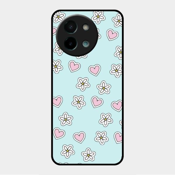 Heart With Blossom Glossy Metal Case Cover For Vivo Y58 5G