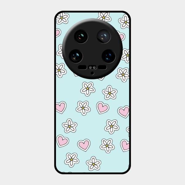 Heart With Blossom Glossy Metal Case Cover For Xiaomi 14 Ultra