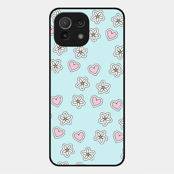 Heart With Blossom Glossy Metal Case Cover For Xiaomi Mi 11 Lite