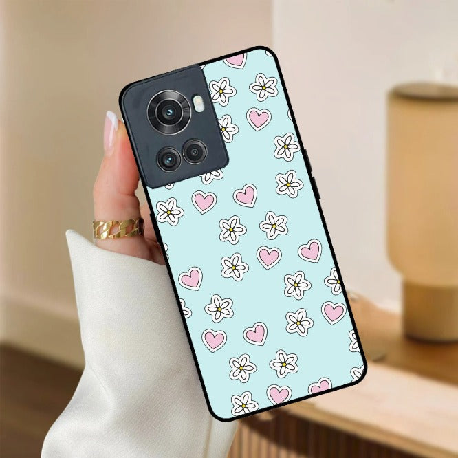 Heart With Flower Glossy Metal Case Cover For OnePlus