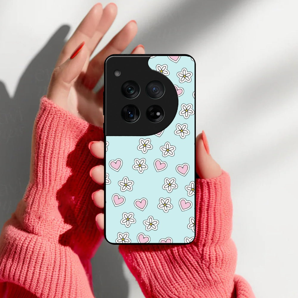 Heart With Flower Glossy Metal Case Cover For OnePlus