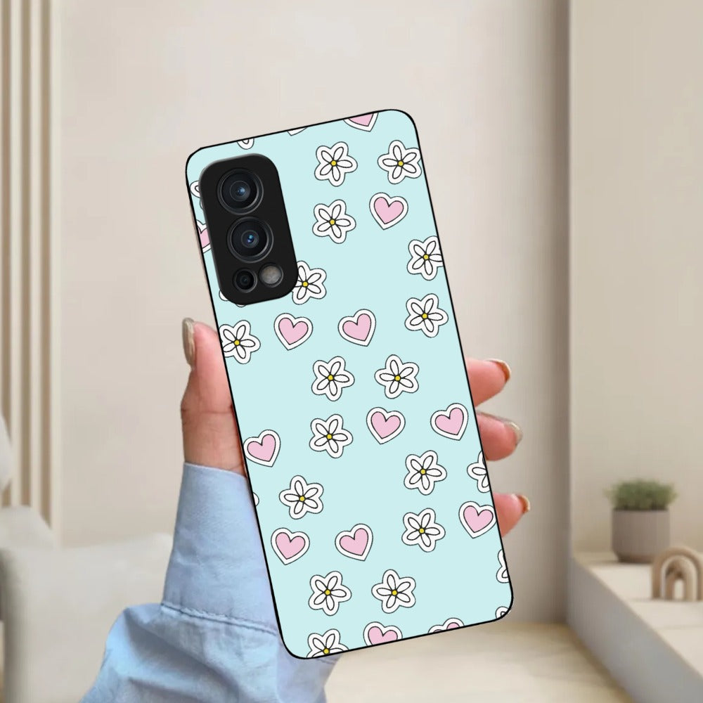 Heart With Flower Glossy Metal Case Cover For OnePlus