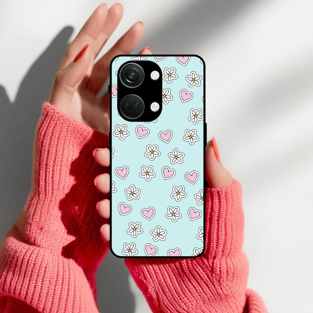 Heart With Flower Glossy Metal Case Cover For OnePlus