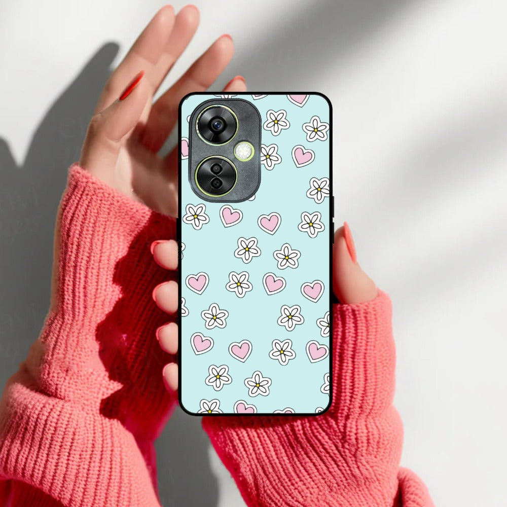 Heart With Flower Glossy Metal Case Cover For OnePlus