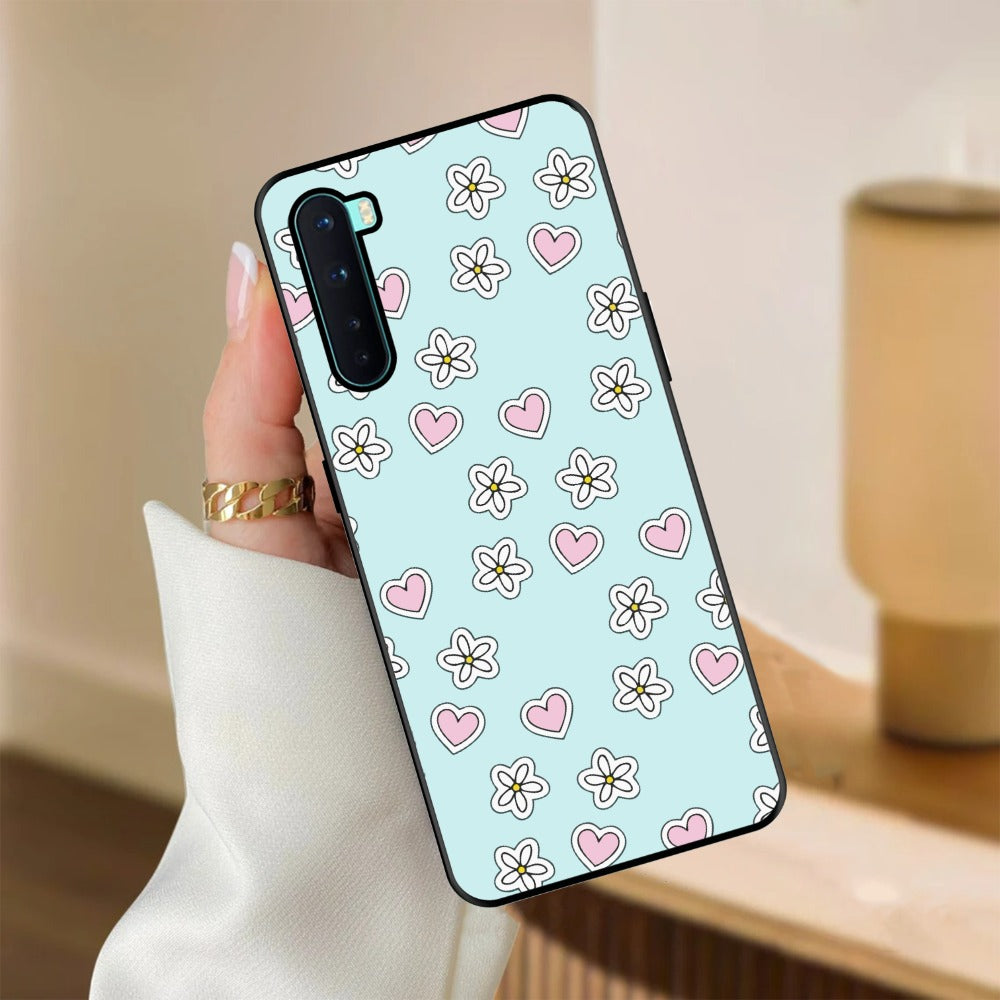 Heart With Flower Glossy Metal Case Cover For OnePlus