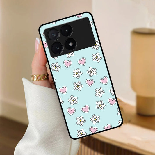 Heart with Flower Glossy Metal Case Cover For Poco