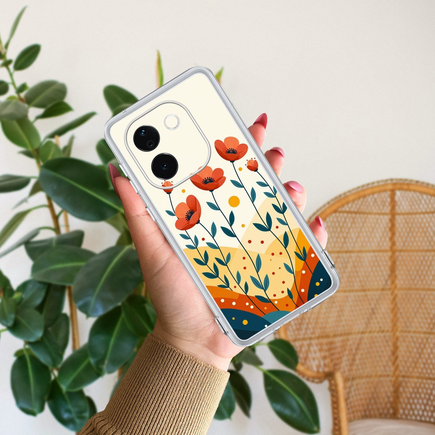 Hillside Bloom Transparent Silicon Case For iQOO