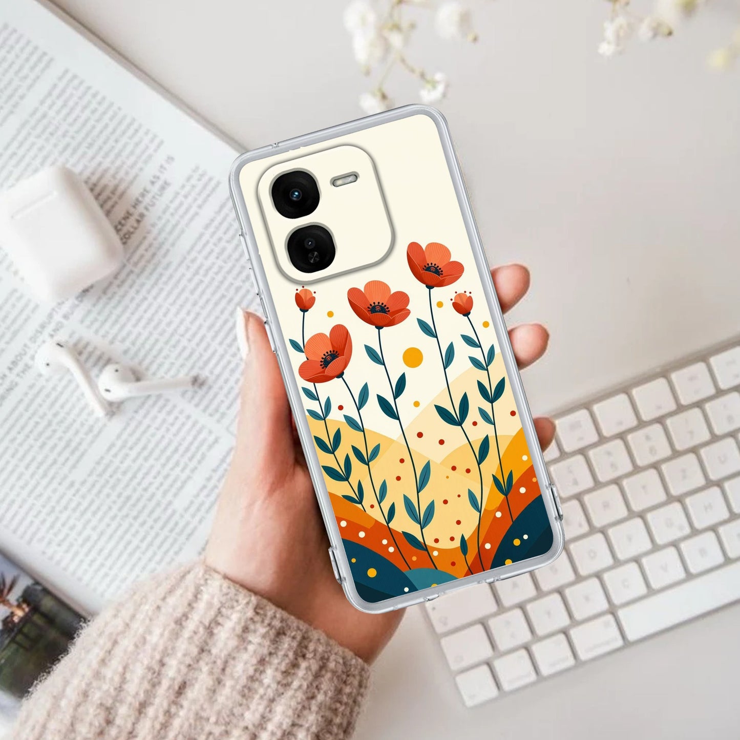 Hillside Bloom Transparent Silicon Case For iQOO