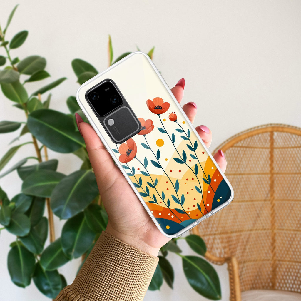 Hillside Bloom Transparent Silicon Case For Vivo V30 5G