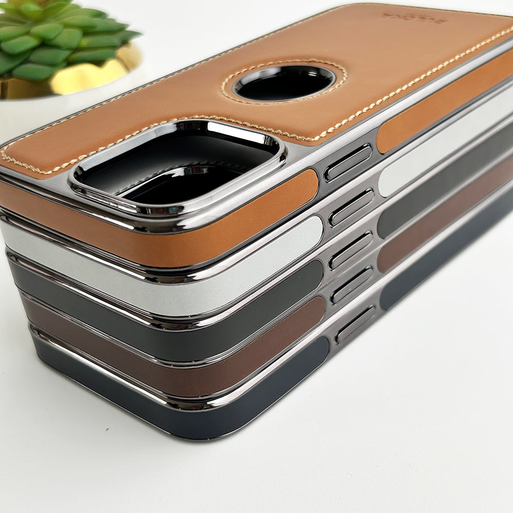 PU Leather Side Chrome Case Cover for iPhone | Premium Stylish Back Cover