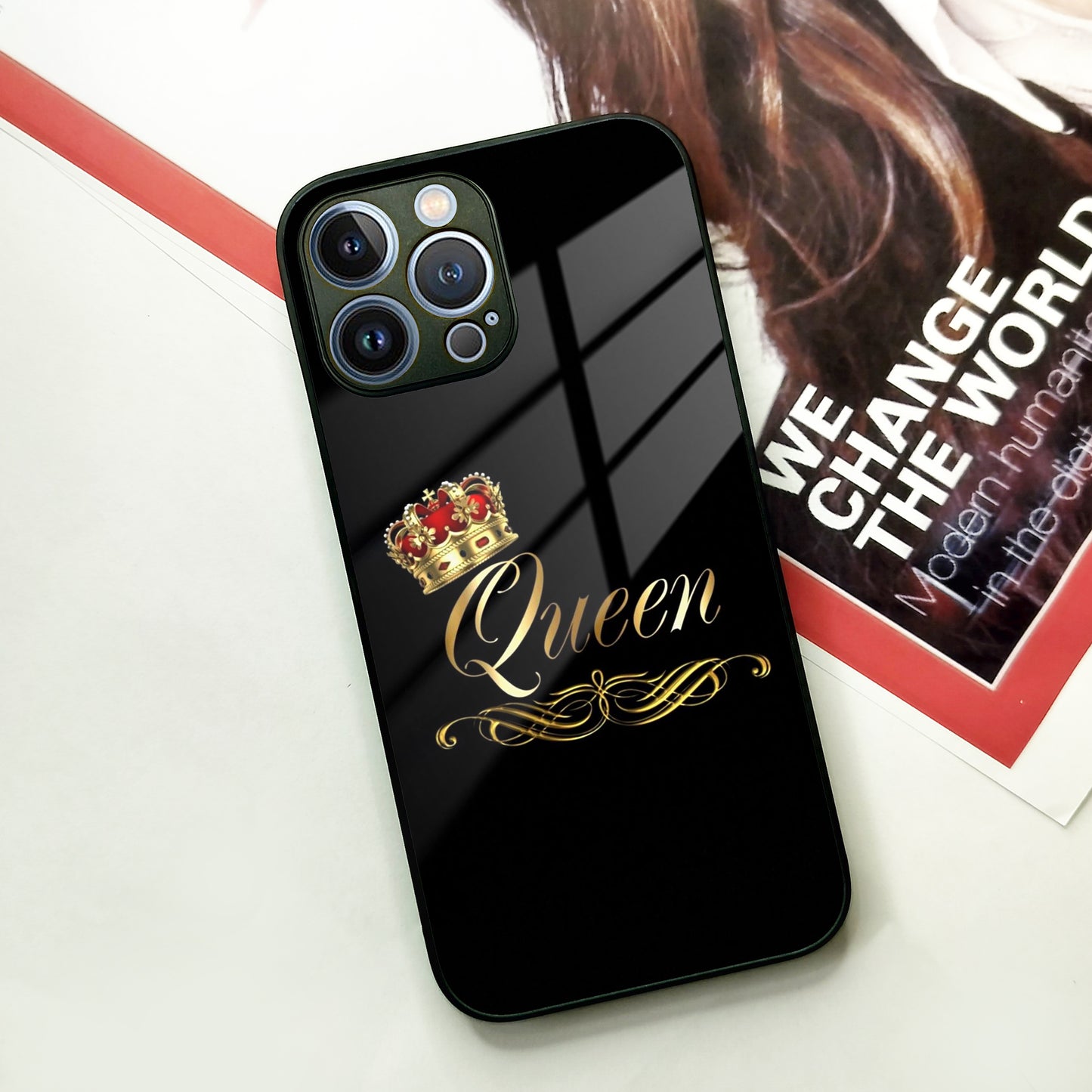 Cute Queen With Crown Glass Case for iPhone