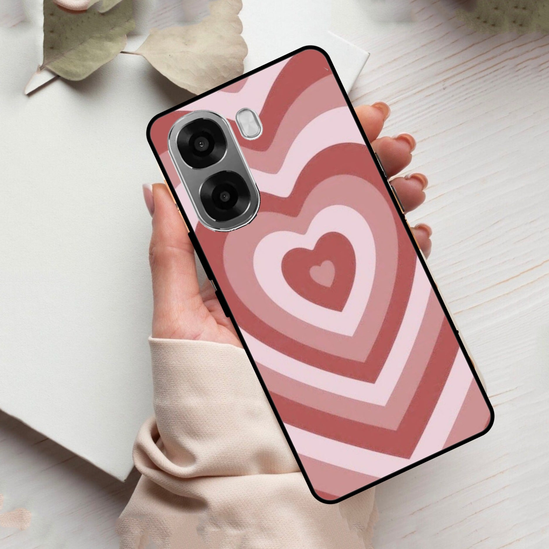 Latte Love Patter Glass Case Cover - Brown For Oppo