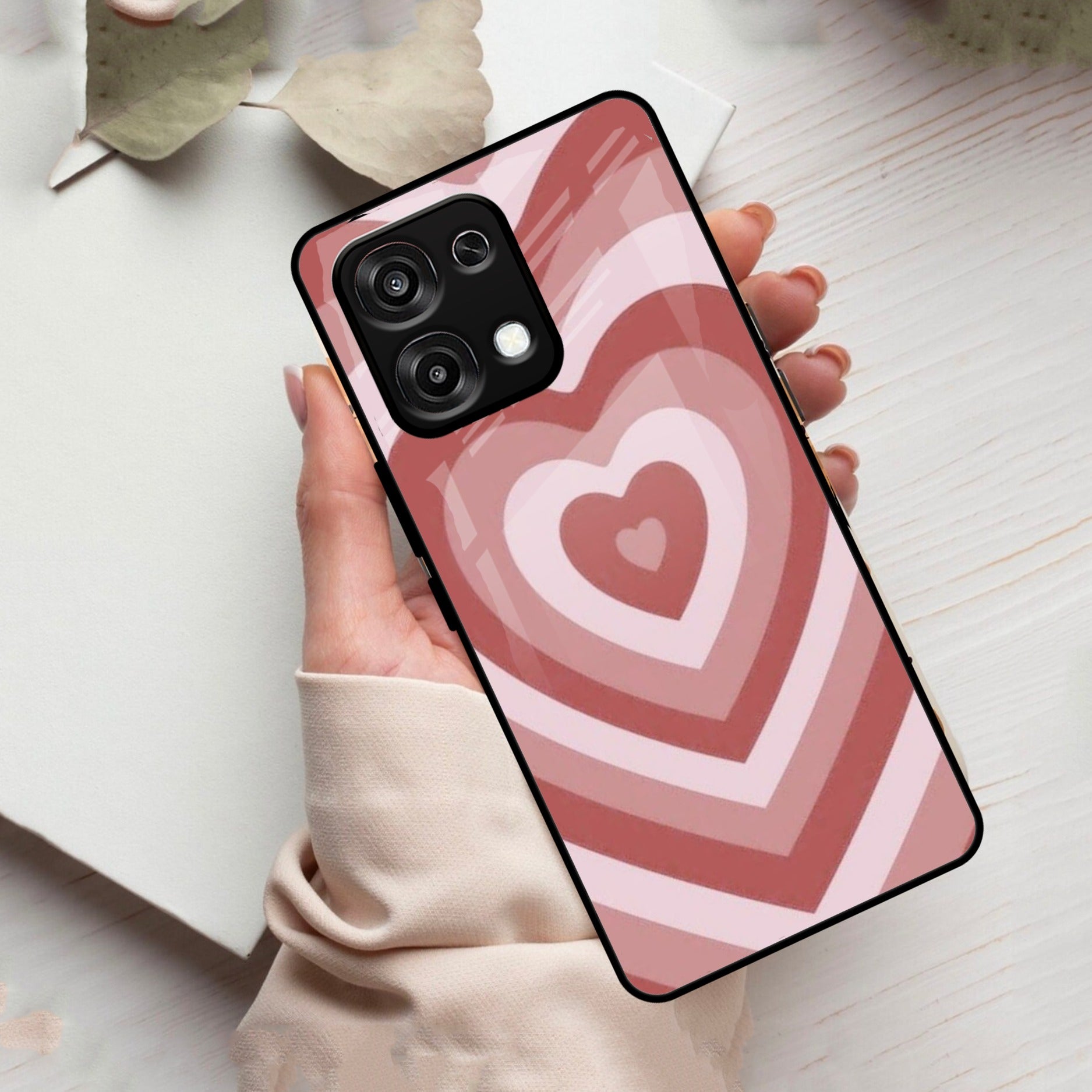 Latte Love Patter Glass Case Cover - Brown For Oppo