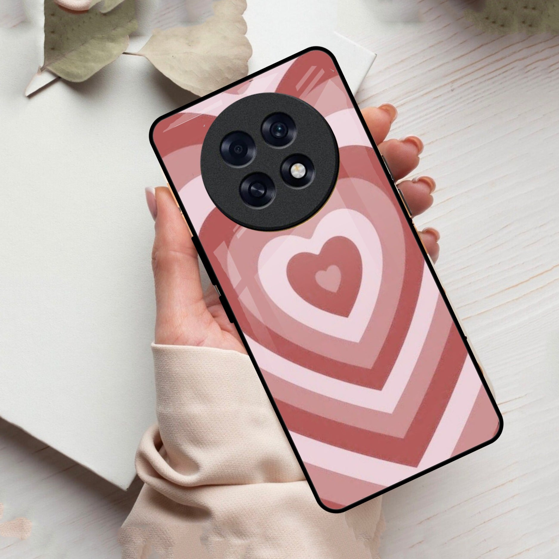 Latte Love Patter Glass Case Cover - Brown For Oppo