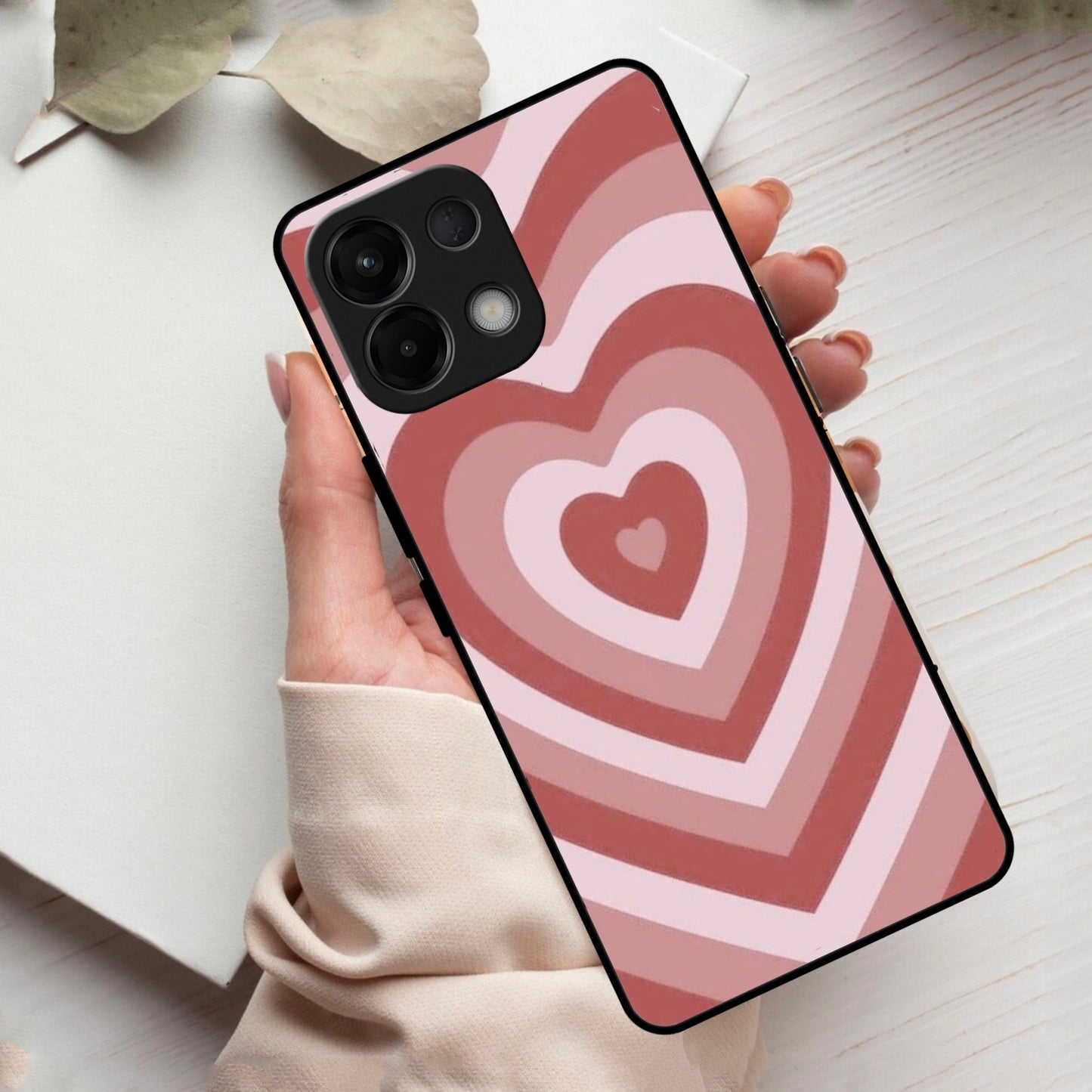 Latte Love Patter Glass Case Cover - Brown For Oppo