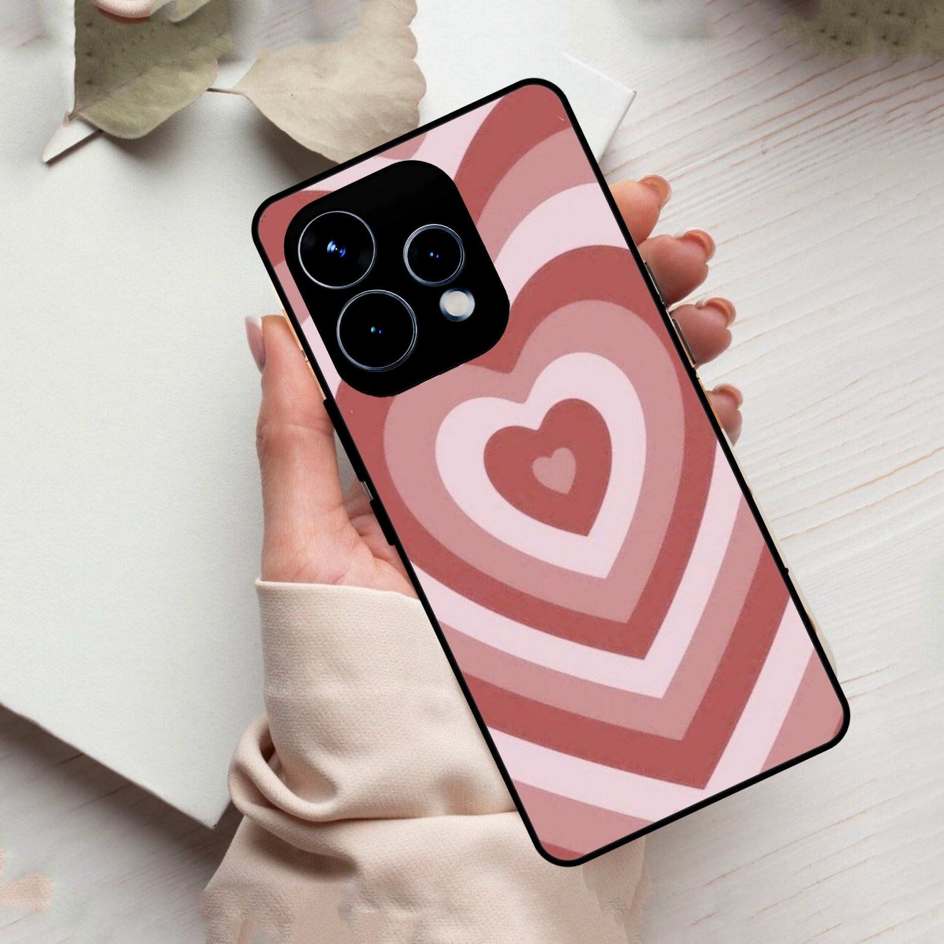 Latte Love Patter Glass Case Cover - Brown For Oppo