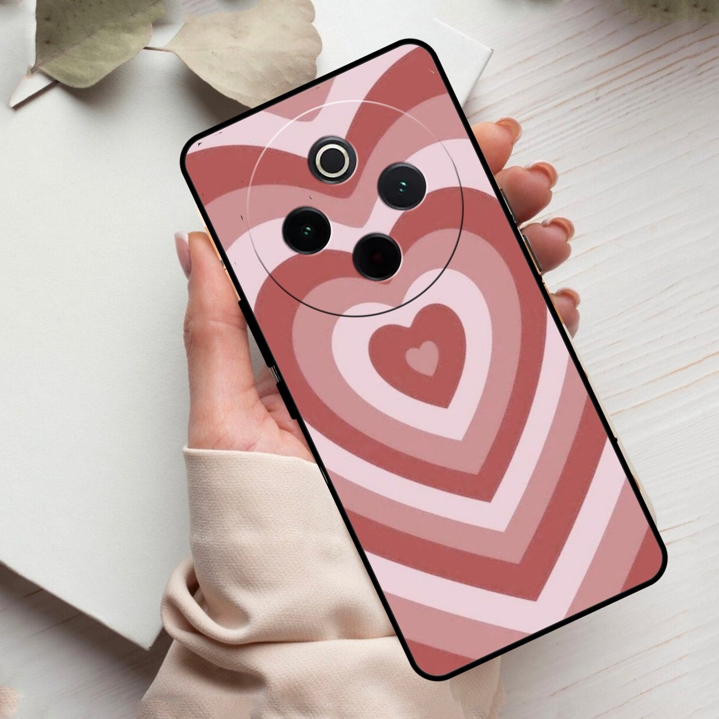Latte Love Patter Glass Case Cover - Brown For Vivo