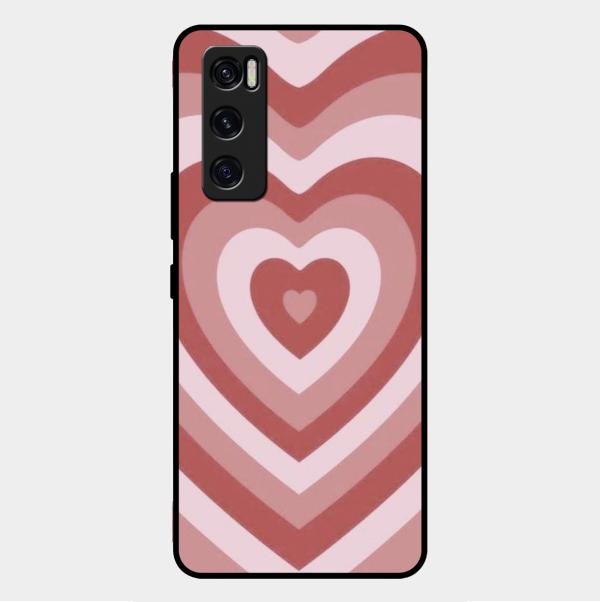 Latte Love Patter Glass Case Cover - Brown For Vivo V20 Se
