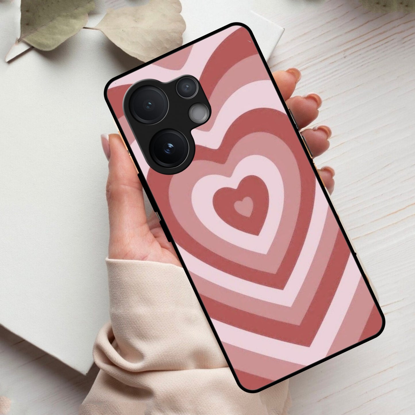 Latte Love Patter Glass Case Cover - Brown For Vivo