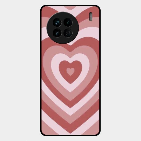 Latte Love Patter Glass Case Cover - Brown For Vivo X90 5G
