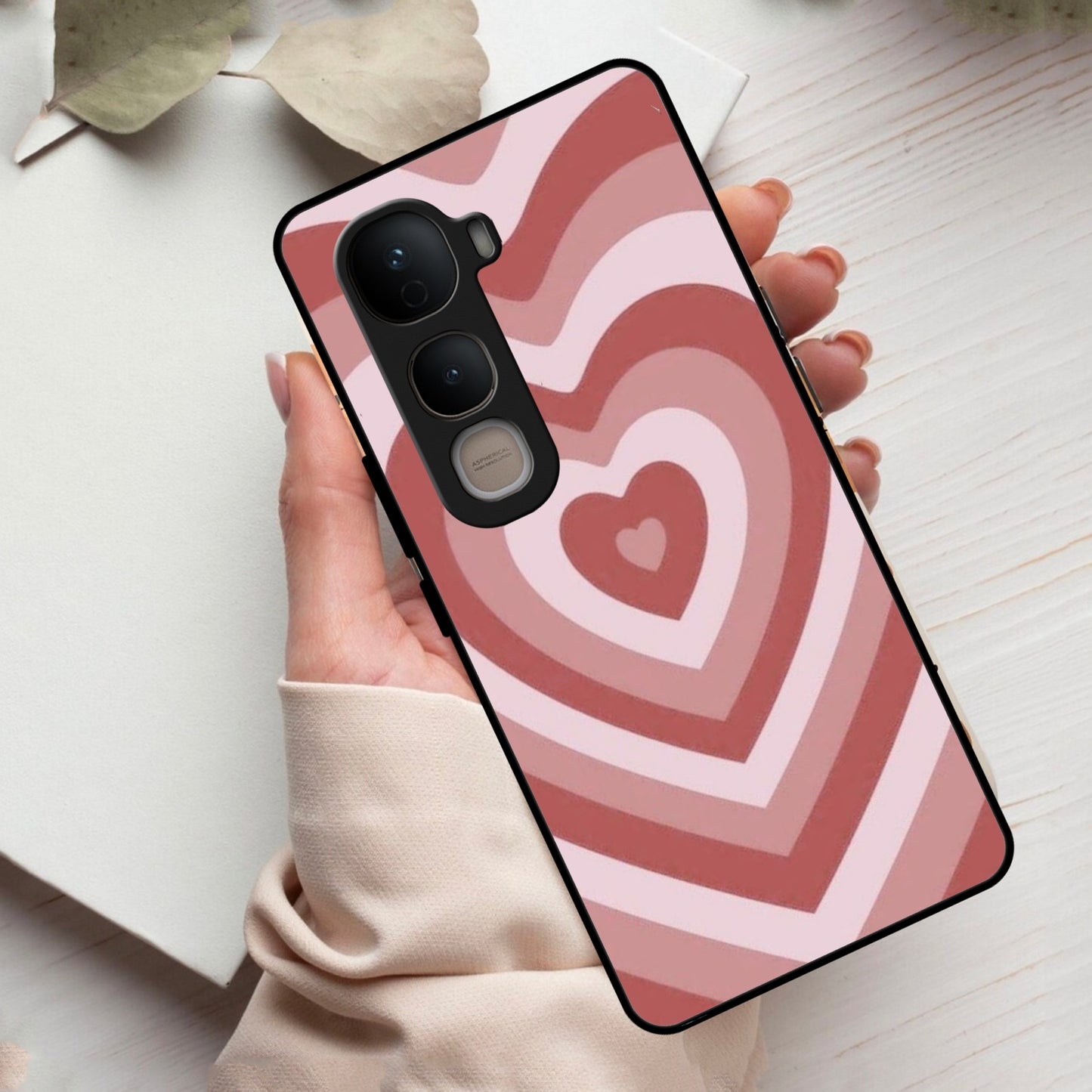 Latte Love Patter Glass Case Cover - Brown For Vivo