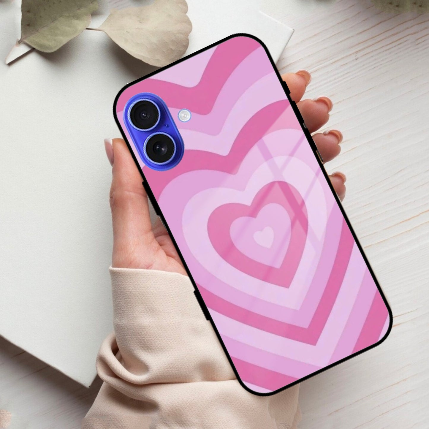 Latte Love Patter Glass Case Cover - Pink For iPhone