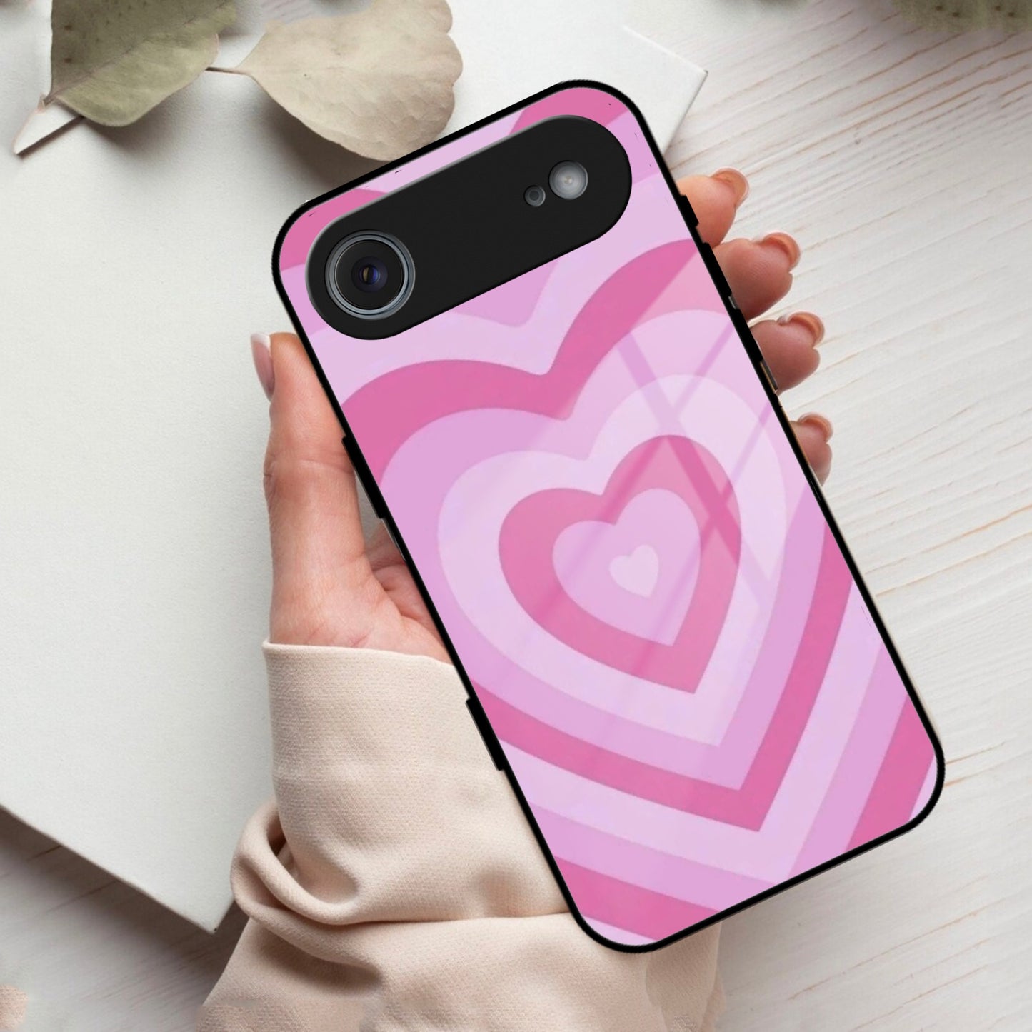 Latte Love Patter Glass Case Cover - Pink For iPhone