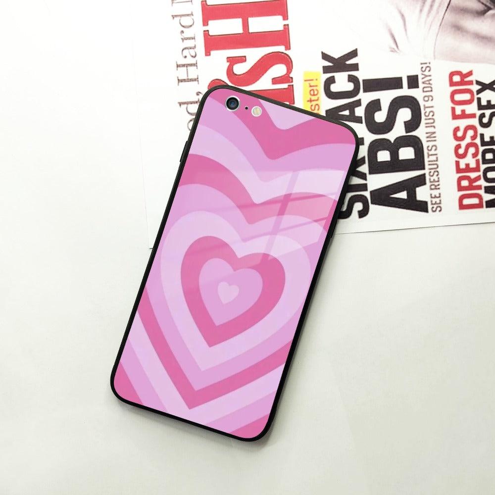 Latte Love Patter Glass Case Cover - Pink For iPhone