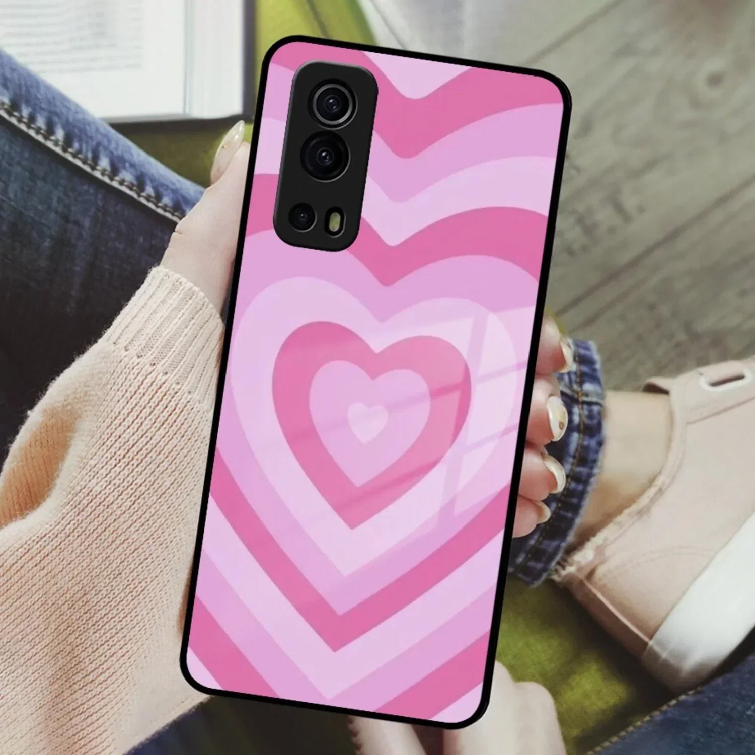 Latte Love Patter Glass Case Cover - Pink For iQOO - ShopOnCliQ