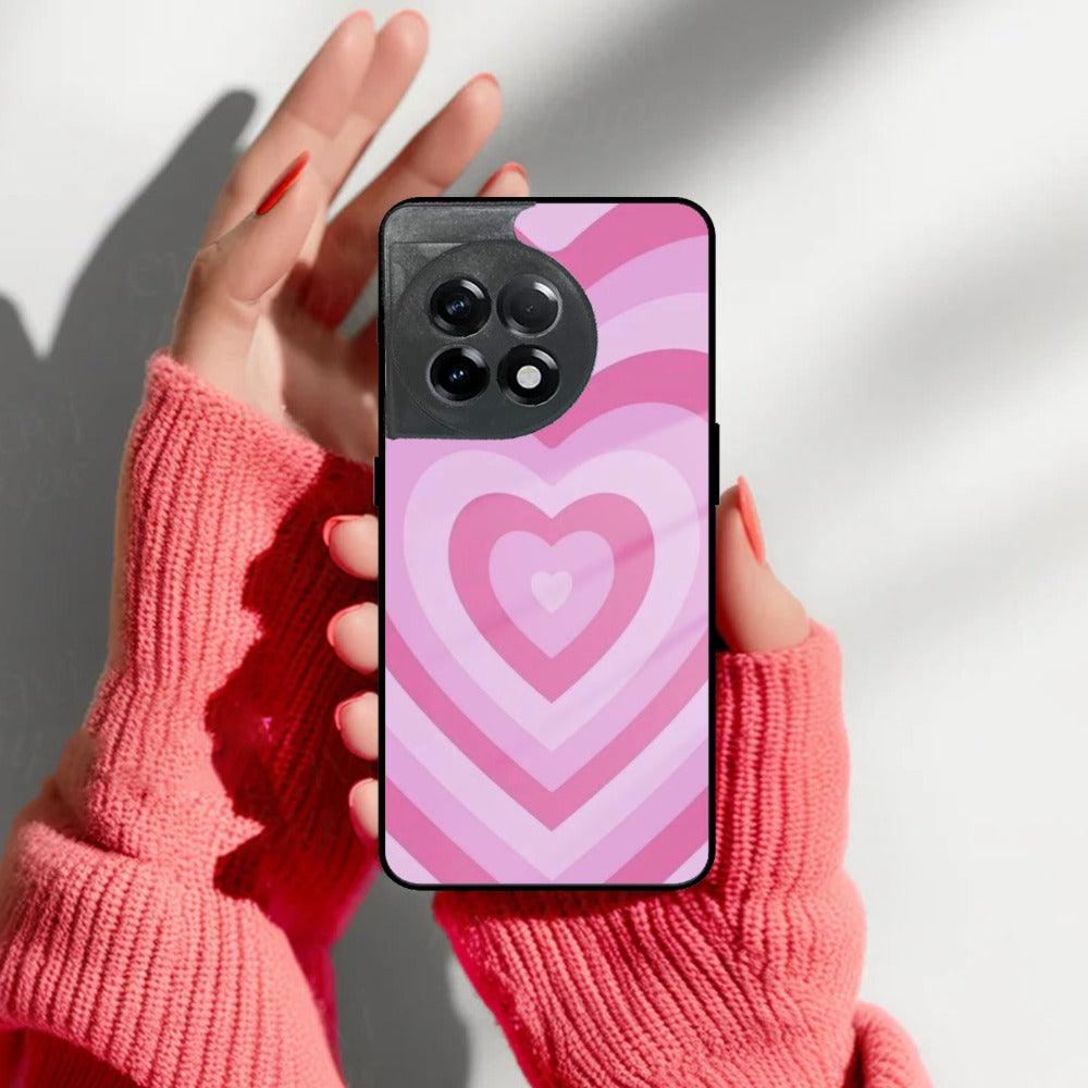 Latte Love Patter Glass Case Cover - Pink For OnePlus