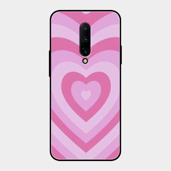 Latte Love Patter Glass Case Cover - Pink For Oneplus 7 Pro