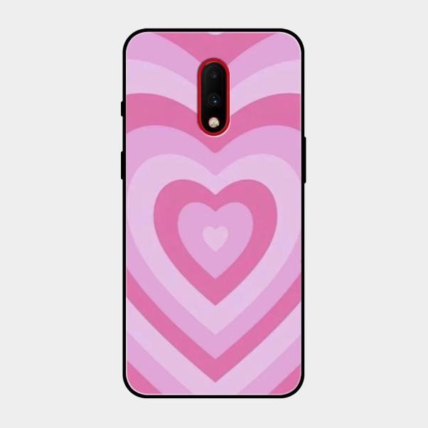 Latte Love Patter Glass Case Cover - Pink For Oneplus 7