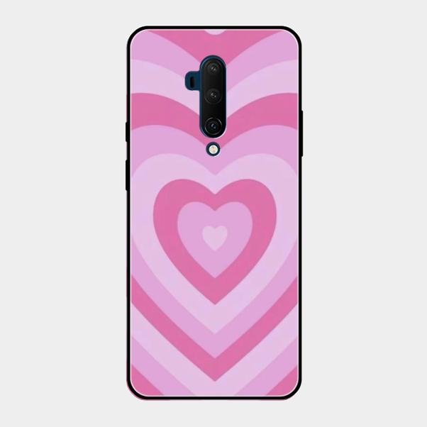 Latte Love Patter Glass Case Cover - Pink For Oneplus 7T Pro