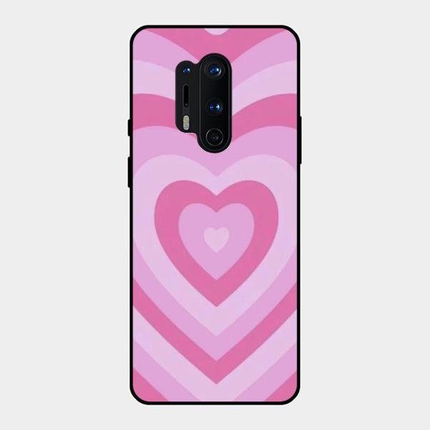 Latte Love Patter Glass Case Cover - Pink For Oneplus 8 Pro