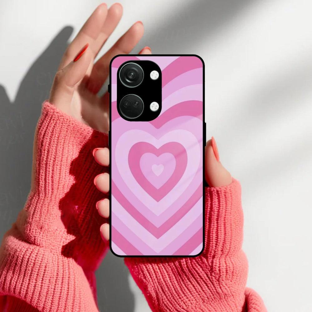 Latte Love Patter Glass Case Cover - Pink For OnePlus