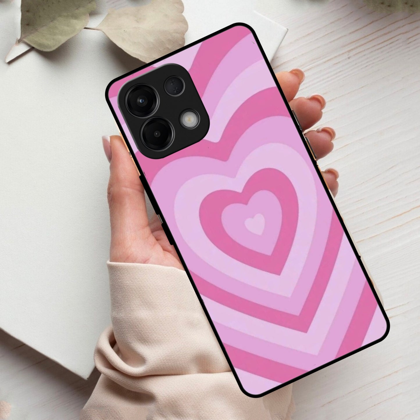 Latte Love Patter Glass Case Cover - Pink  For Oppo