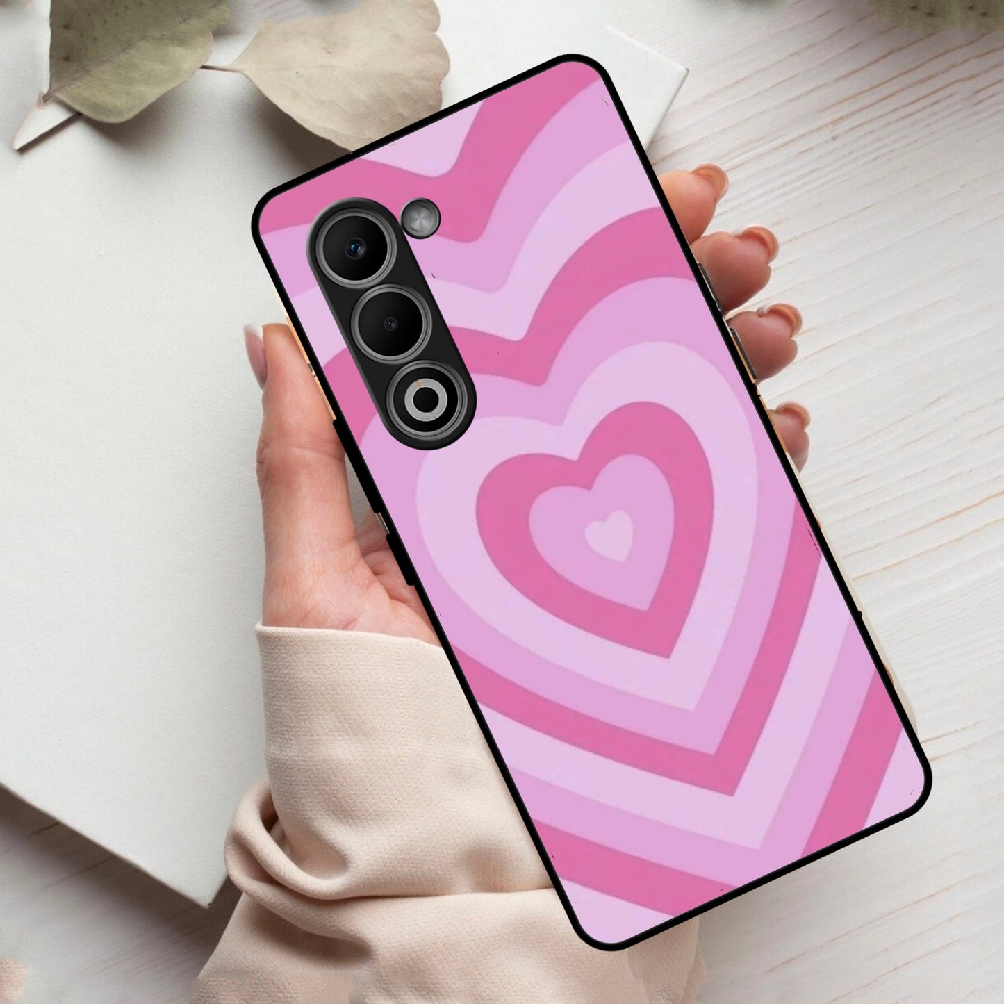 Latte Love Patter Glass Case Cover - Pink  For Oppo