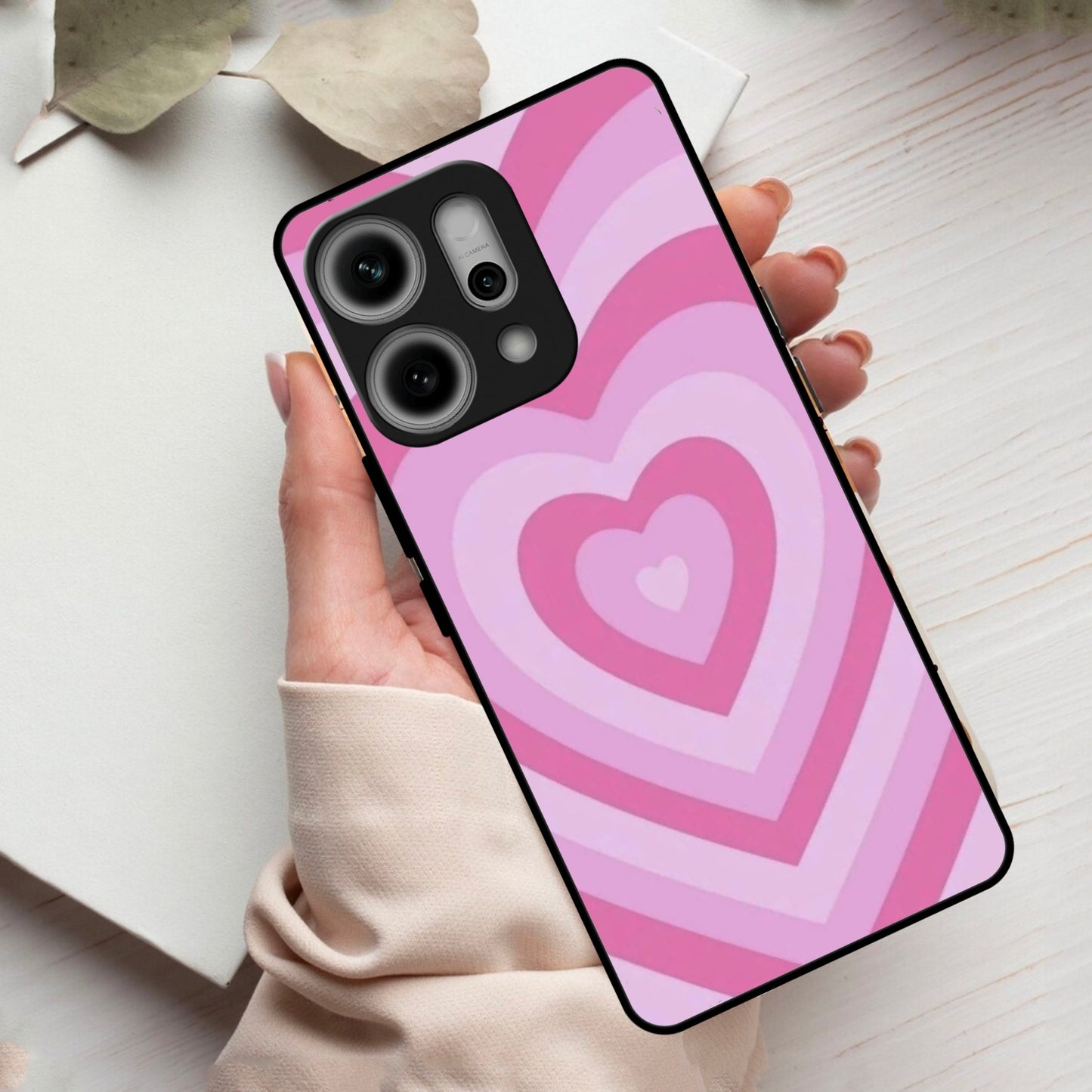 Latte Love Patter Glass Case Cover - Pink  For Oppo