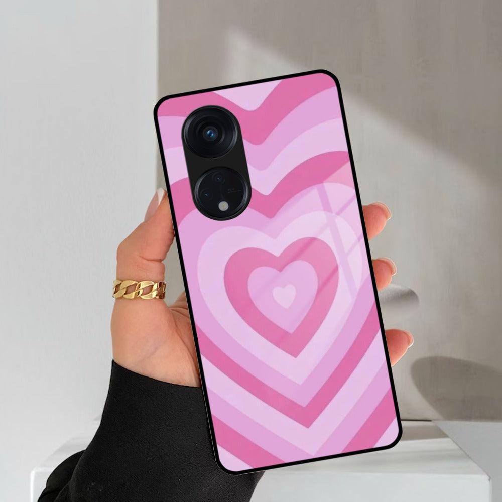 Latte Love Patter Glass Case Cover - Pink  For Oppo