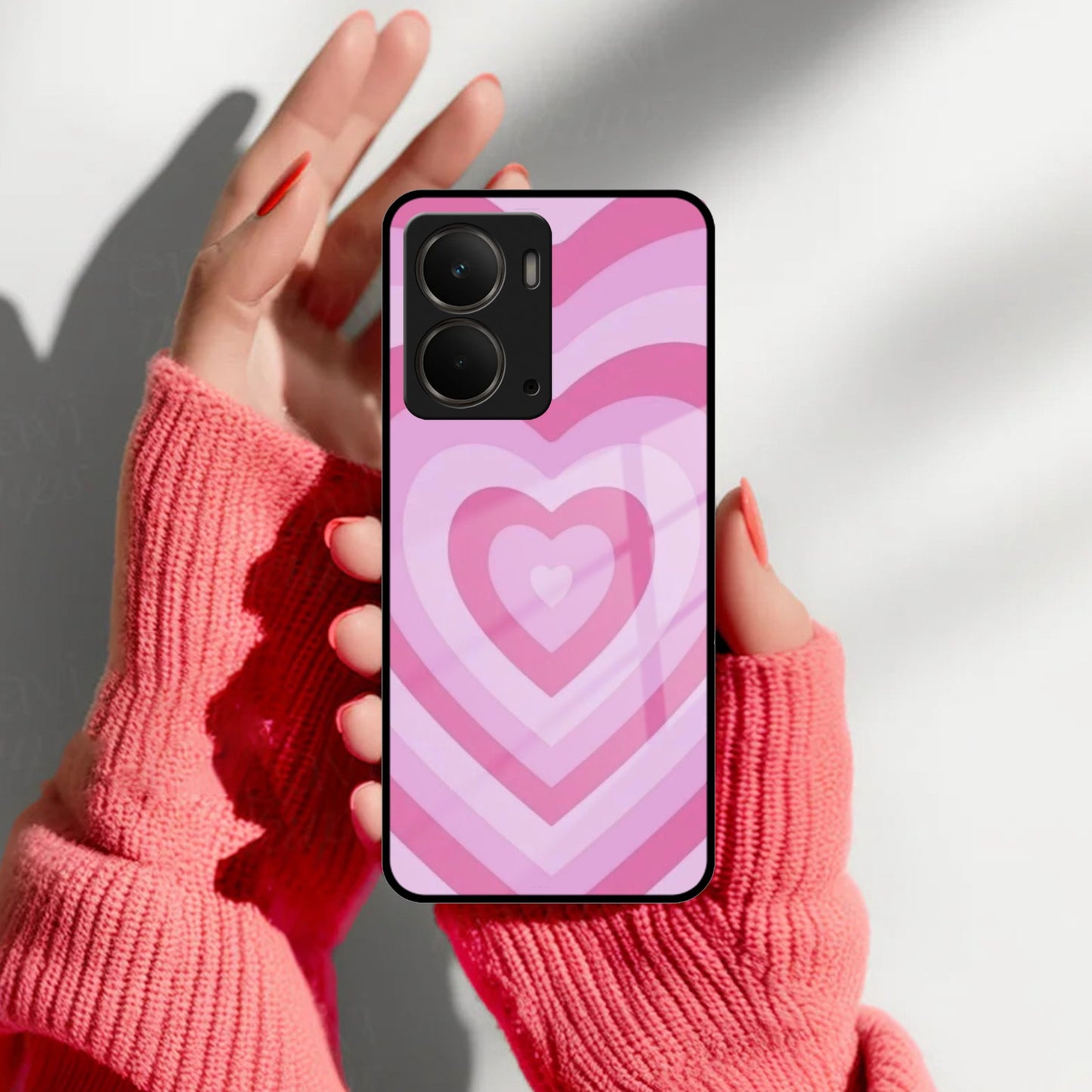 Latte Love Patter Glass Case Cover - Pink For Realme/Narzo