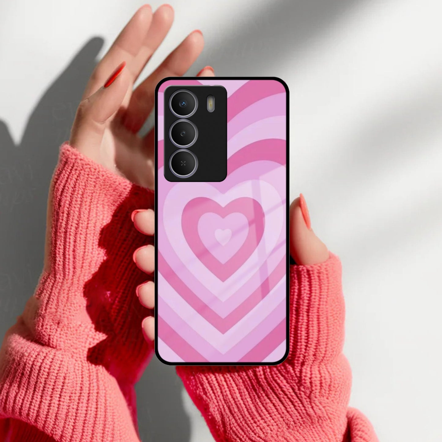 Latte Love Patter Glass Case Cover - Pink For Realme/Narzo