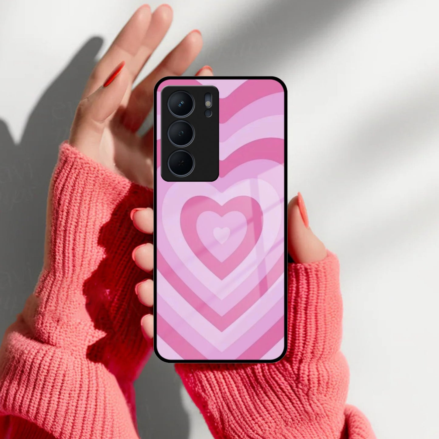 Latte Love Patter Glass Case Cover - Pink For Realme/Narzo